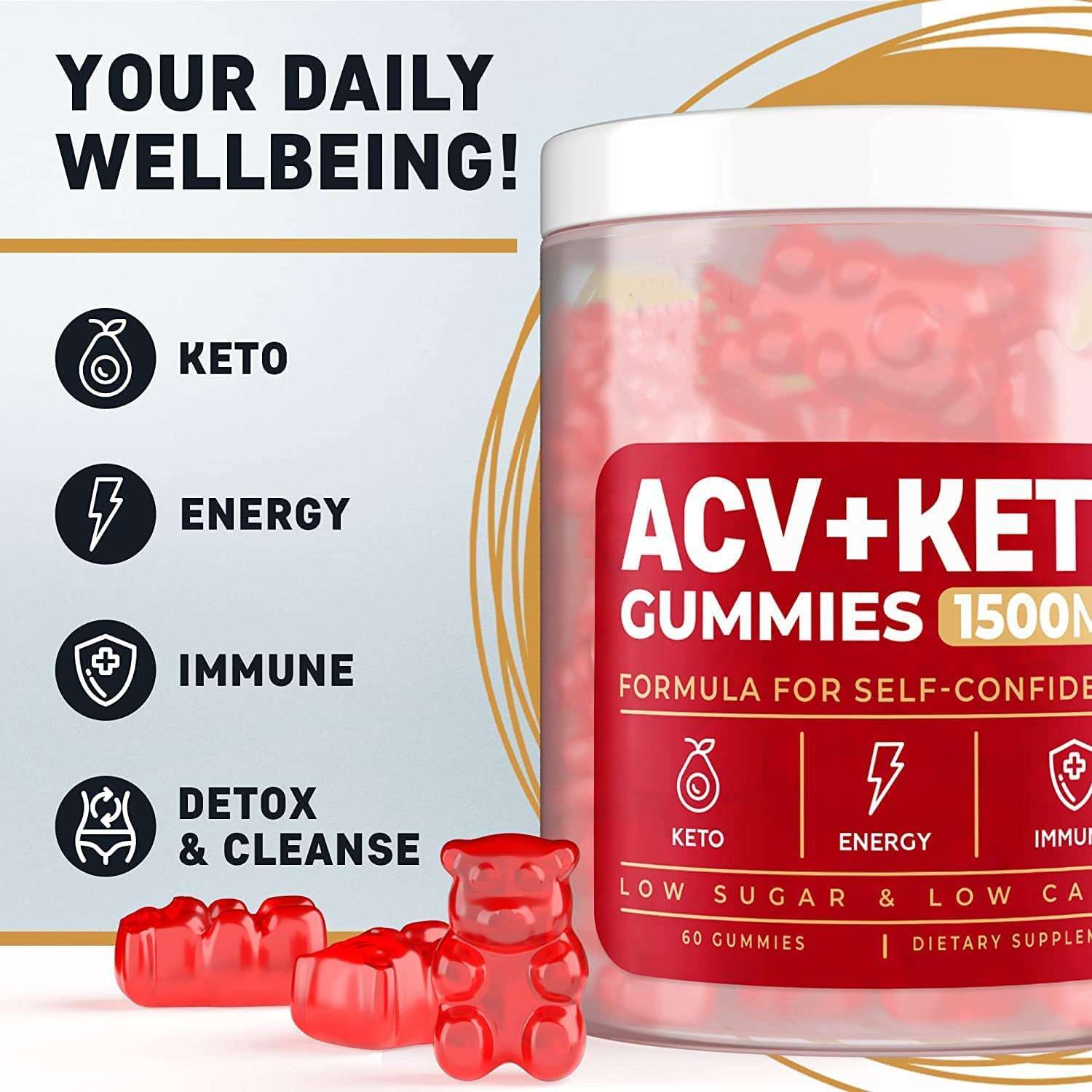 Ketogenic Soft Candy Gummies – Apple & Vitamin Wellness Supplement 60 Tablets