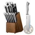 Kitchen Knife Set With Block And Sharpener, 15 Piece German High Carbon Stainless Steel  Sharp Knife Set, Kitchen Cutlery With Ergonomic Handle, Sharpening Rod And Wooden Block, For Home Cooks