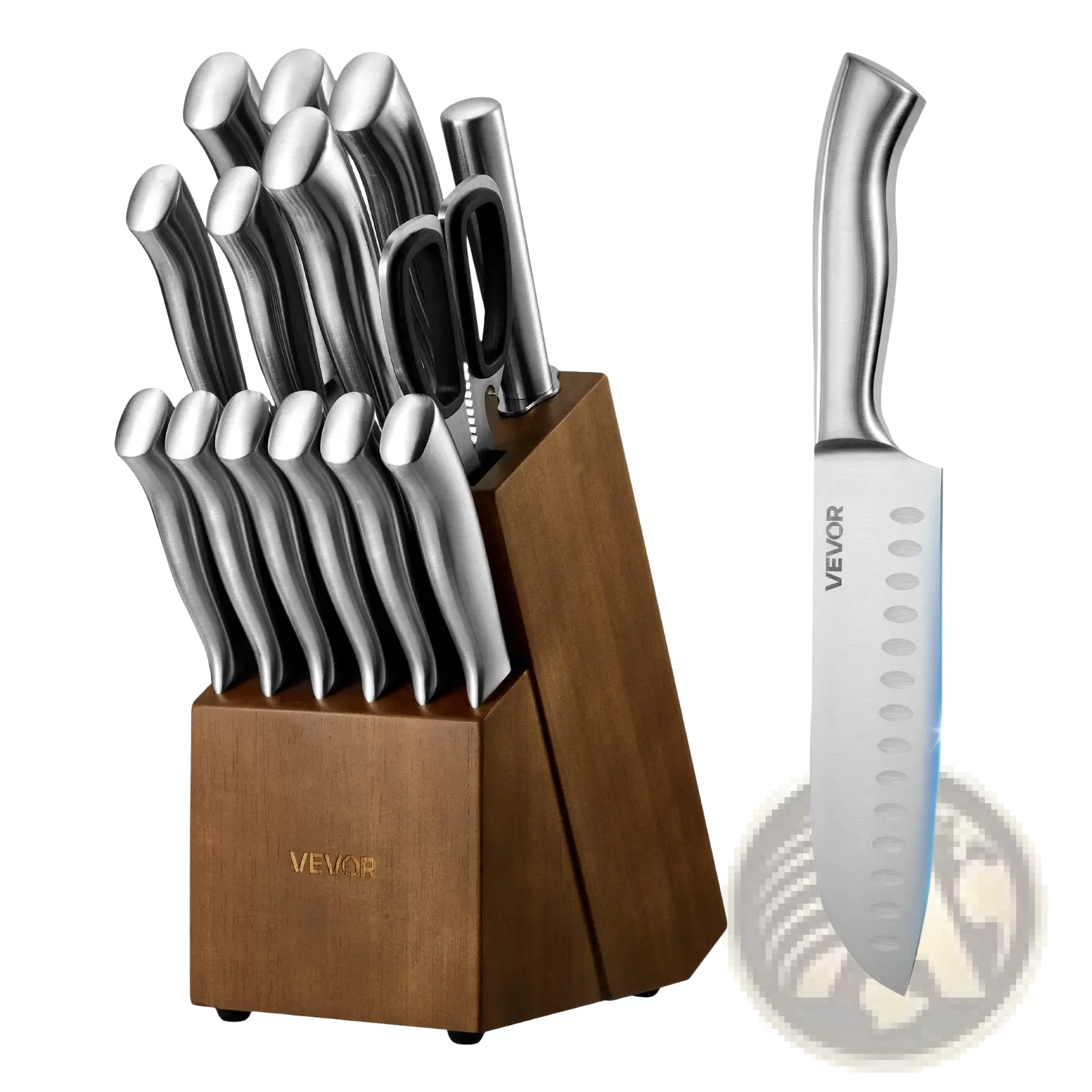 Kitchen Knife Set With Block And Sharpener, 15 Piece German High Carbon Stainless Steel  Sharp Knife Set, Kitchen Cutlery With Ergonomic Handle, Sharpening Rod And Wooden Block, For Home Cooks
