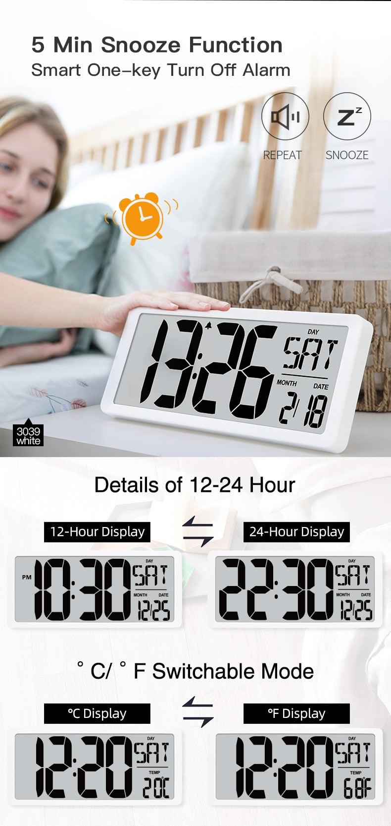Large Digital Wall Clock Modern Design Home Vintage Wall Clock Digital Smart  Large Digital Wall Clock, Battery Operated Alarm Clocks for Bedroom Home Decor Count Up & Down Timer Arabic Numerals Night Light Wall Clock