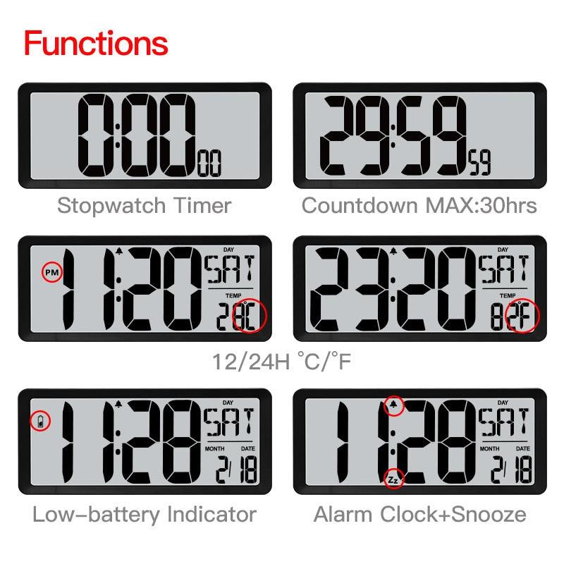 Large Digital Wall Clock Modern Design Home Vintage Wall Clock Digital Smart  Large Digital Wall Clock, Battery Operated Alarm Clocks for Bedroom Home Decor Count Up & Down Timer Arabic Numerals Night Light Wall Clock