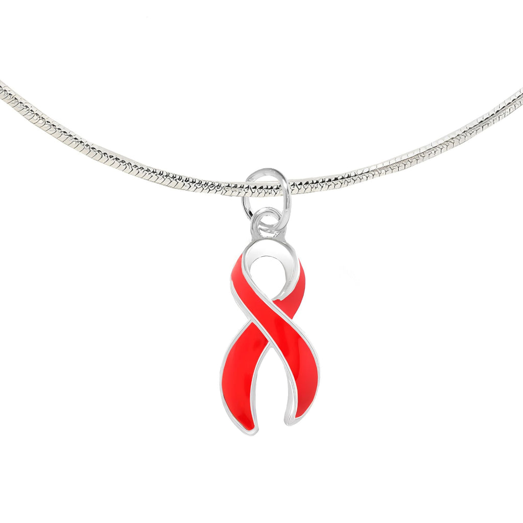 Large Red Ribbon Awareness Necklace
