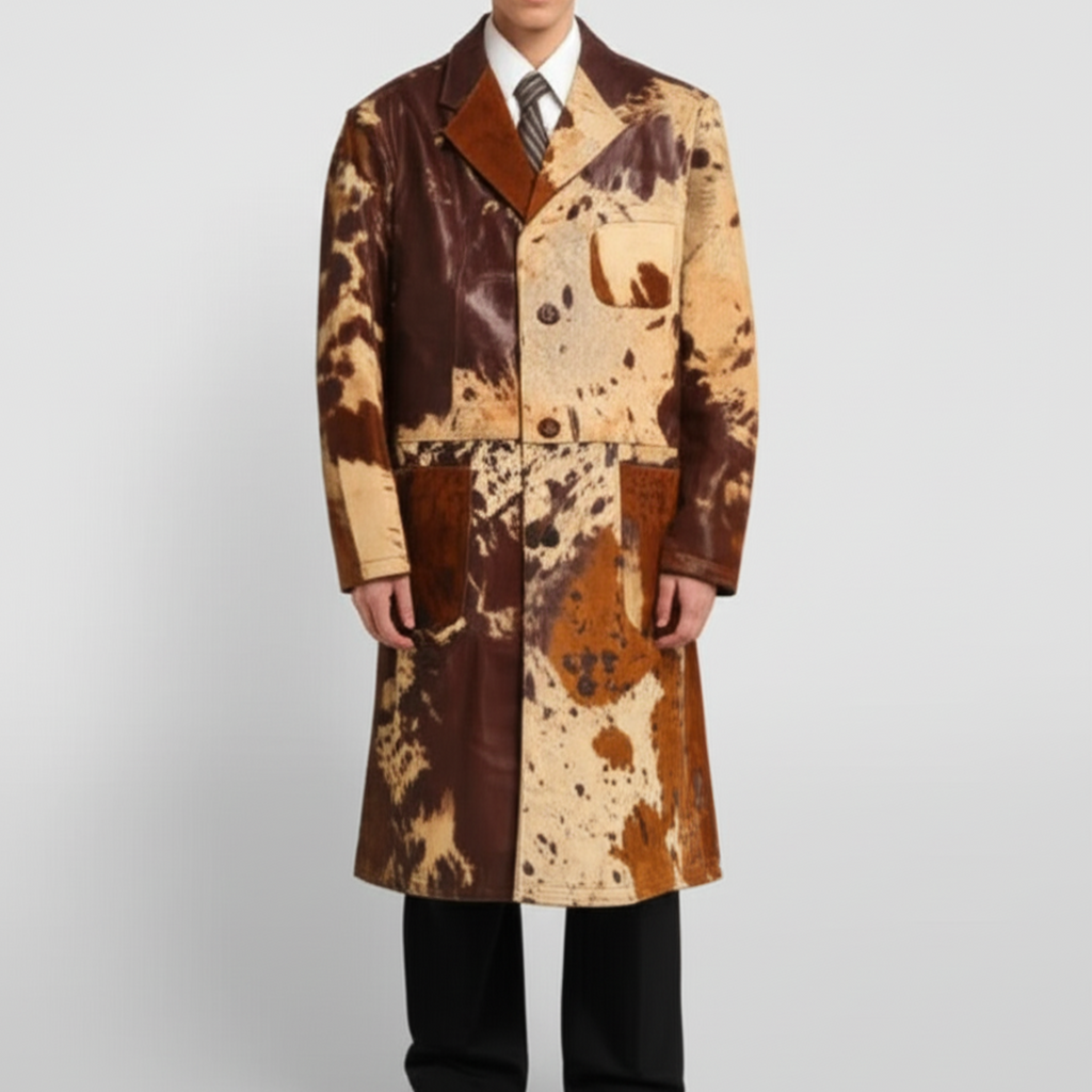 Cavalli Men’s Long Cowhide Pony Hair Coat – Genuine Hair-On Leather Trench