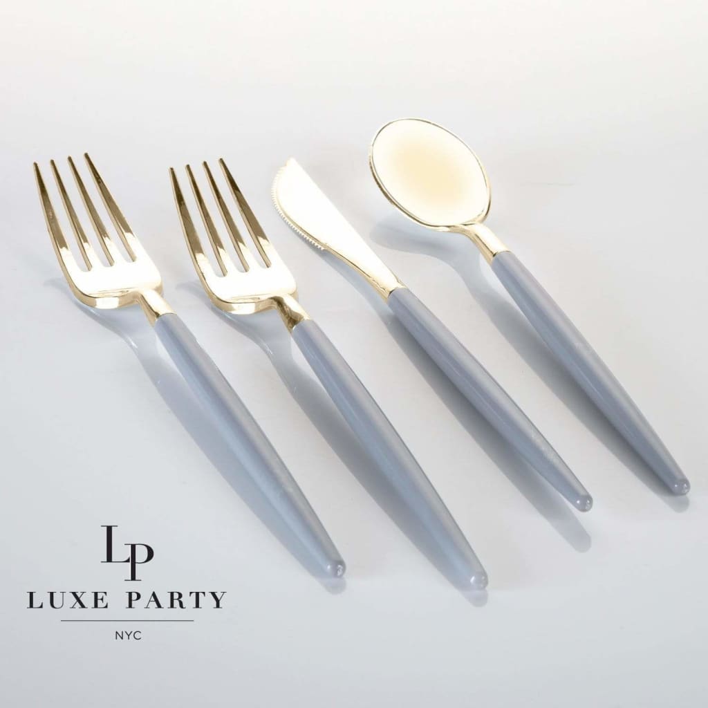 Grey • Gold Plastic Cutlery Set | 32 Pieces