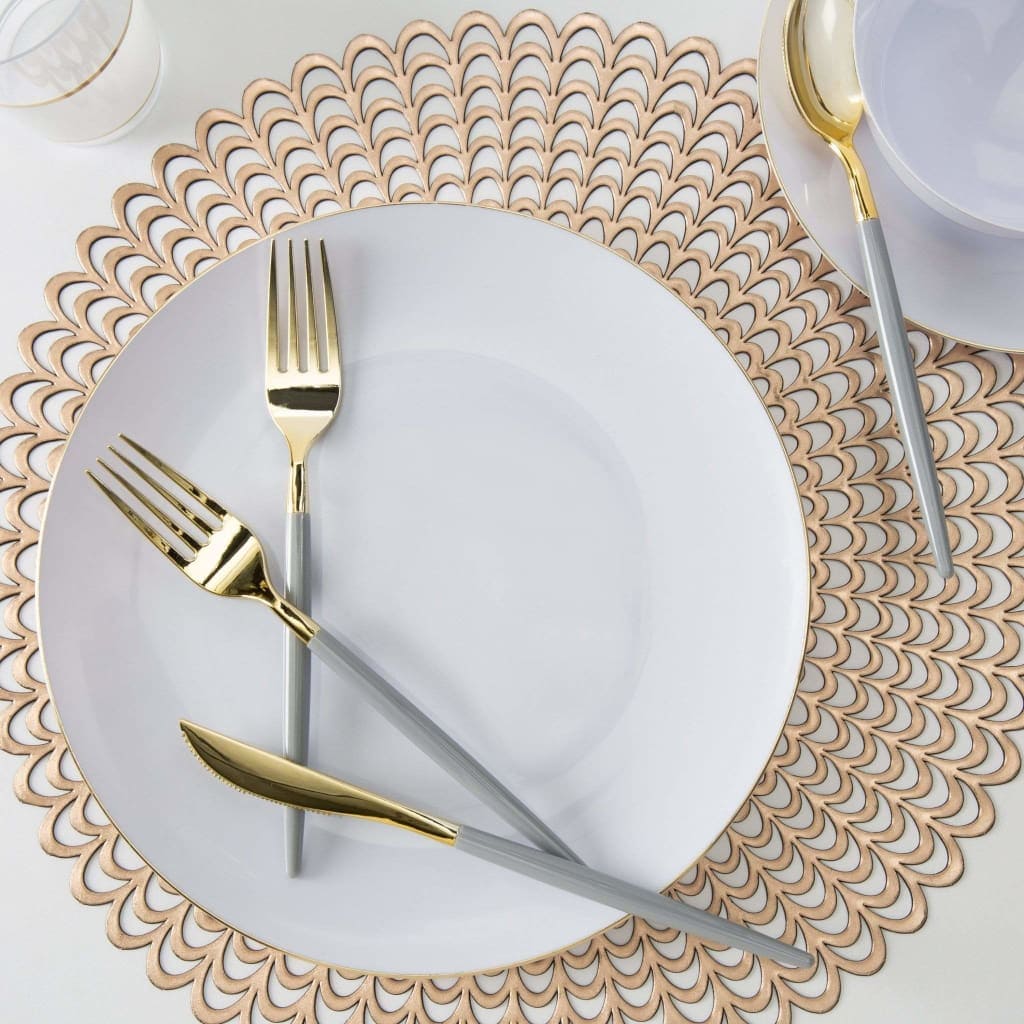 Grey • Gold Plastic Cutlery Set | 32 Pieces