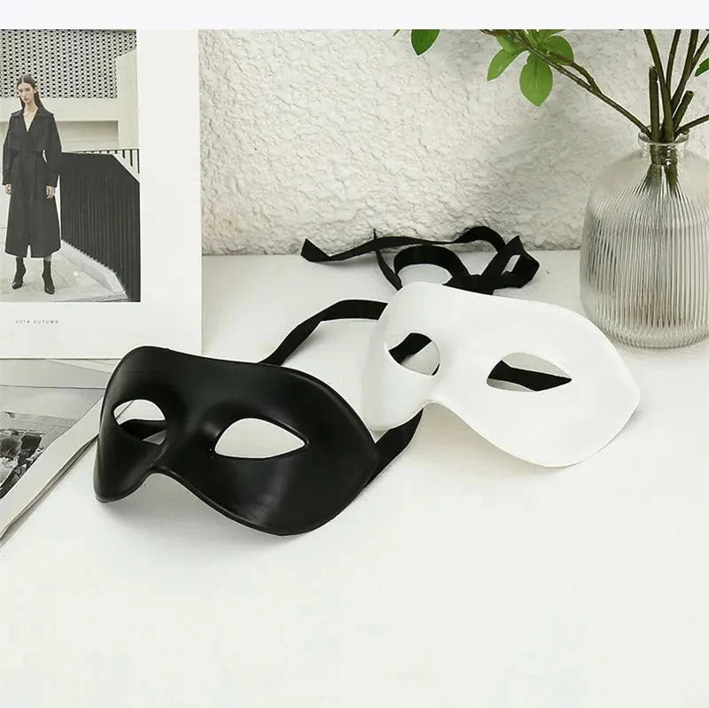 Masquerade Half Face Mask – Elegant Black & White Retro Design
