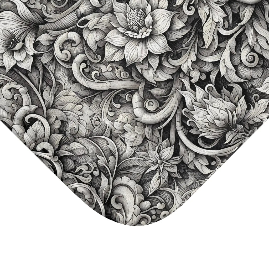 Floral Bath Mat - Monochromatic Large Design Anti-Slip - DipaliZ