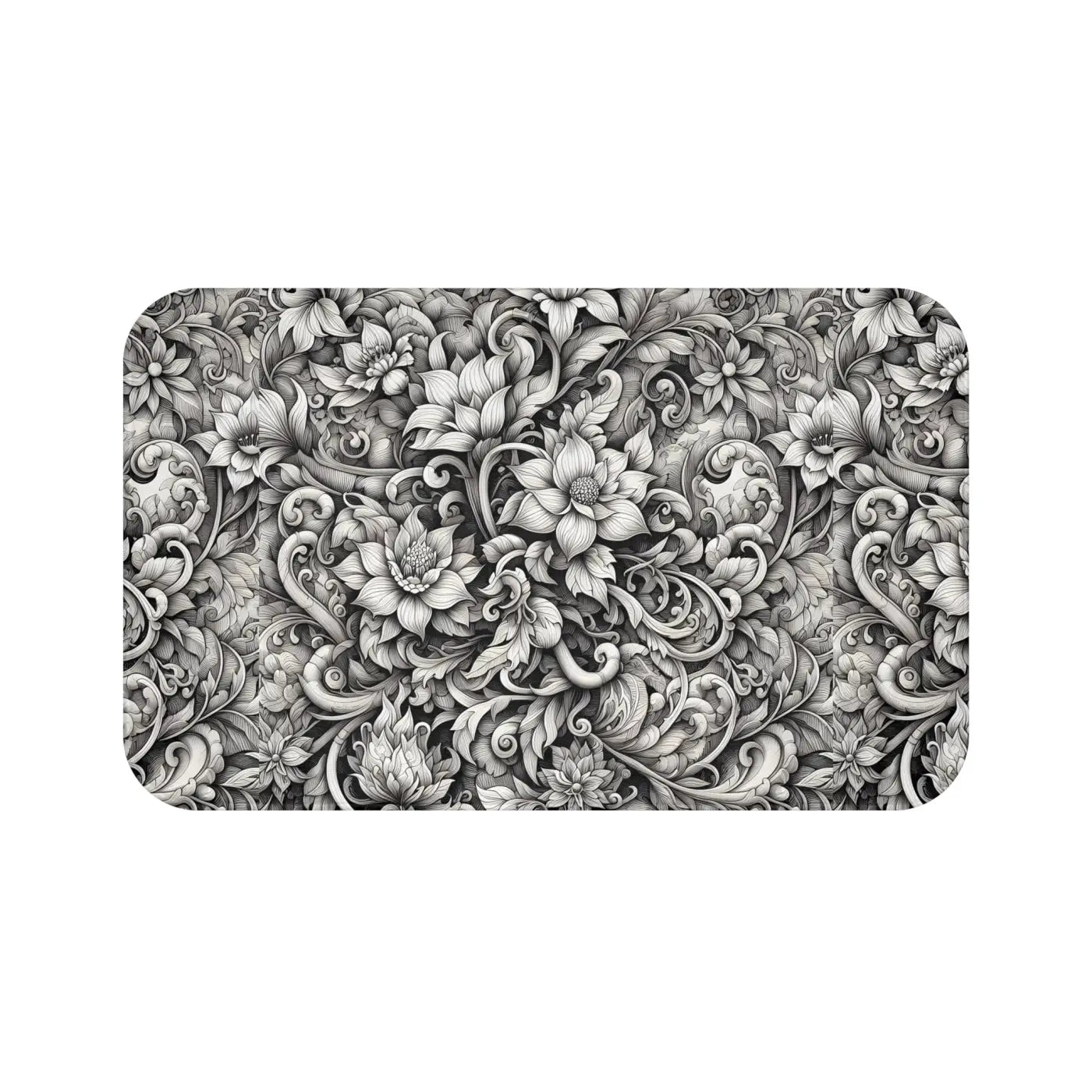 Floral Bath Mat - Monochromatic Large Design Anti-Slip - DipaliZ