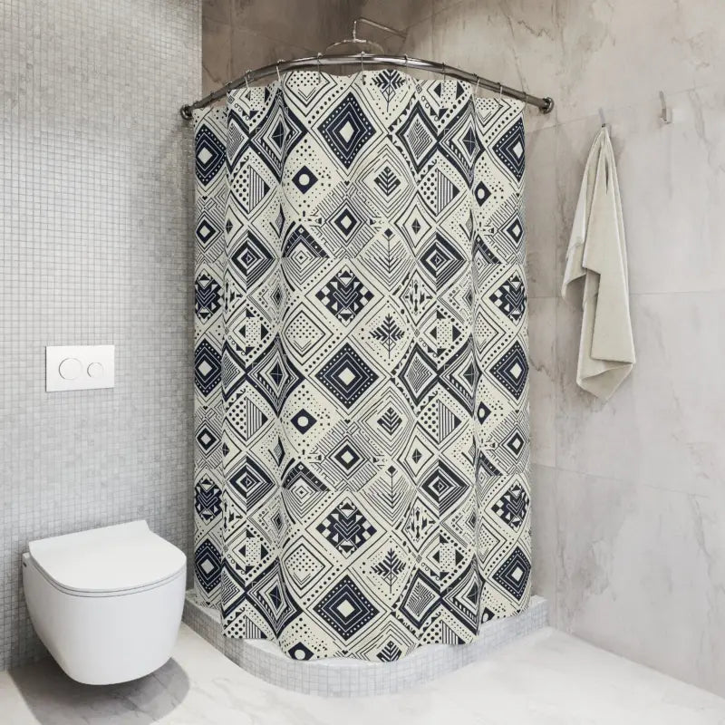 Monochrome Geometric Shower Curtain - Bold Bathroom Decor - DipaliZ