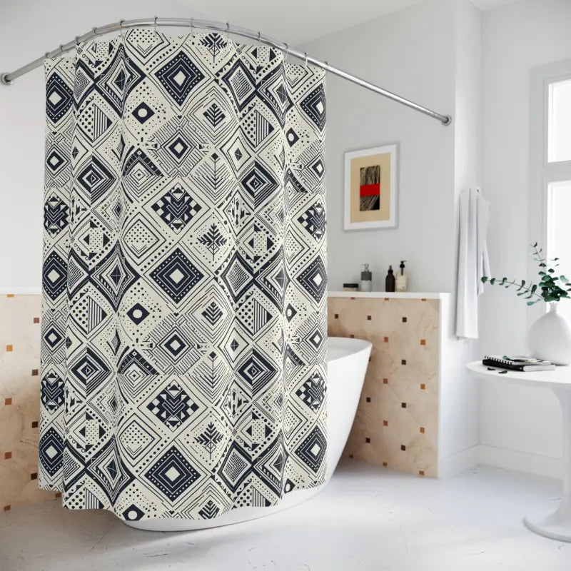 Monochrome Geometric Shower Curtain - Bold Bathroom Decor - DipaliZ