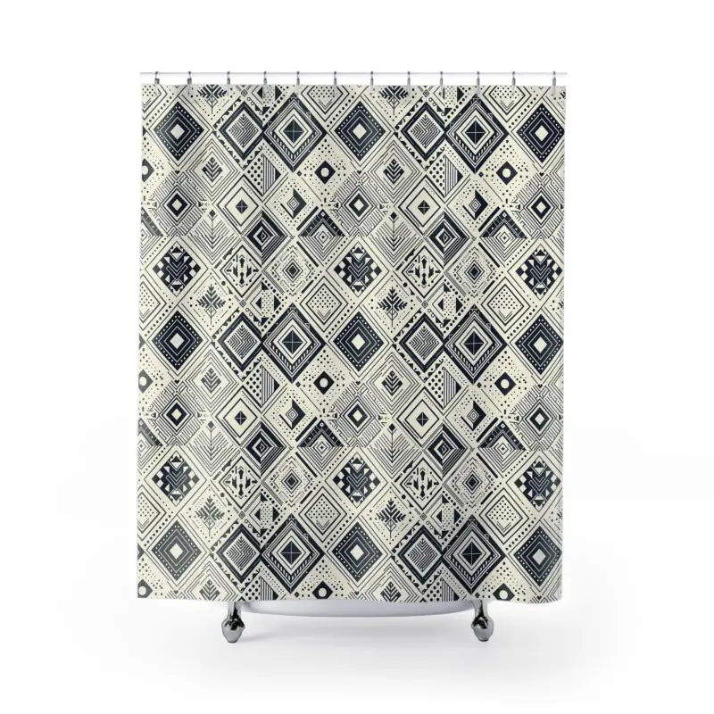 Monochrome Geometric Shower Curtain - Bold Bathroom Decor - DipaliZ