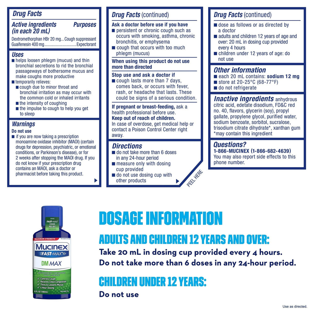 Mucinex Fast-Max DM Max Expectorant & Cough Relief Liquid, 6 fl oz