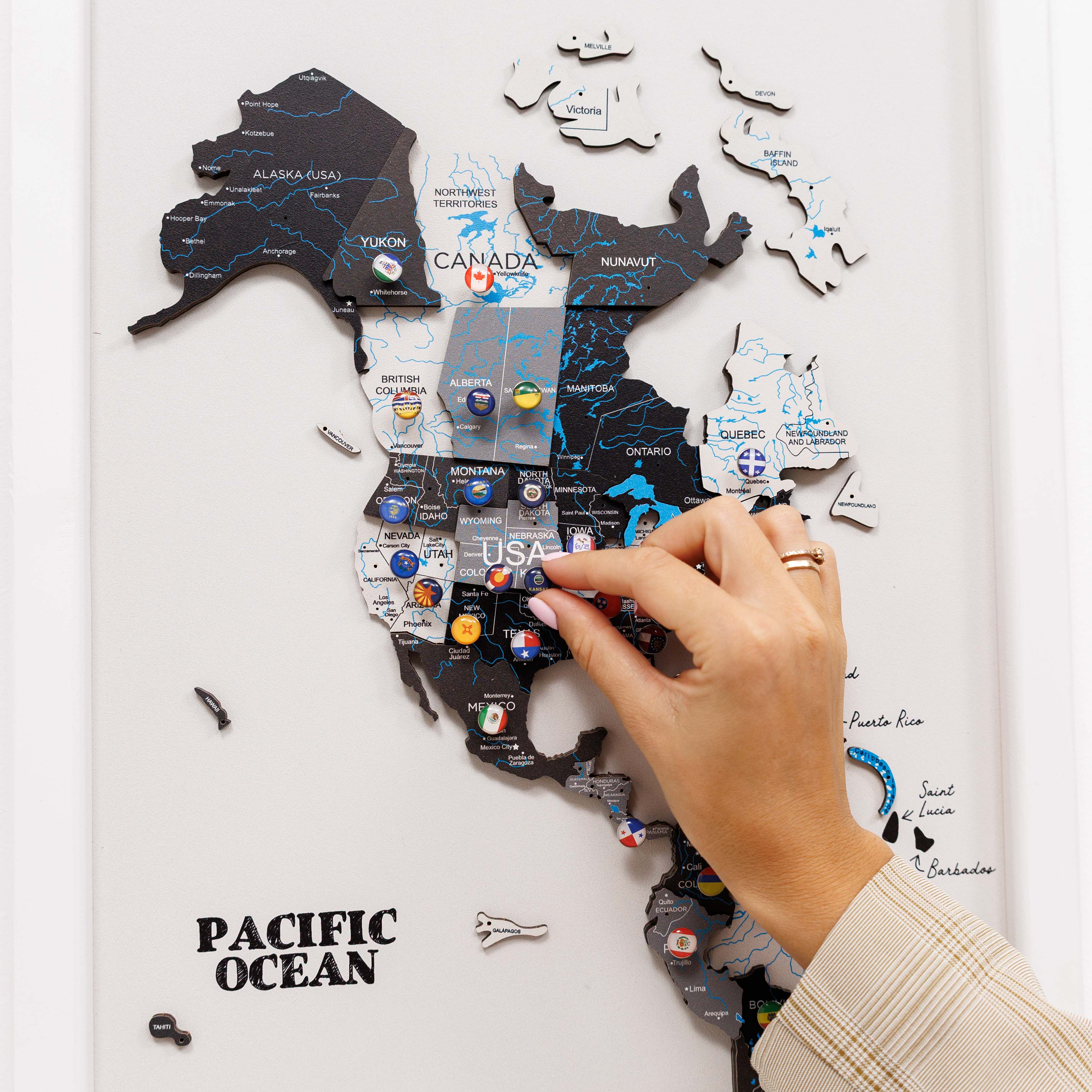 Triptych Wall Art - Wooden World Map (Nordik)