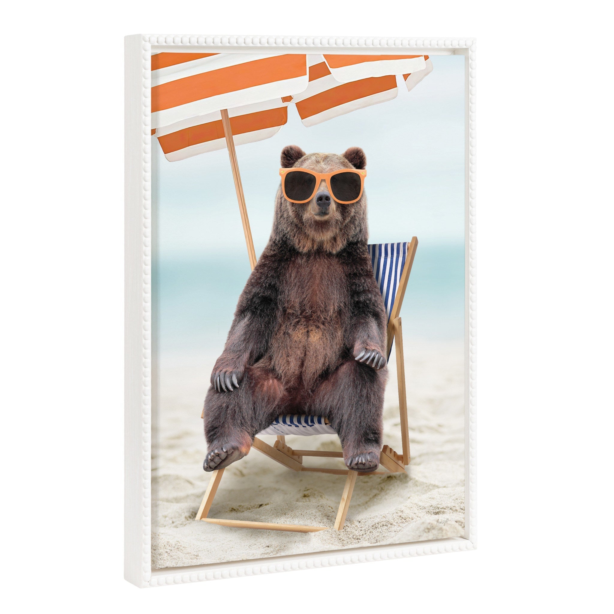 Sylvie Beaded Beach Chair Bear Framed Canvas by Amy Peterson