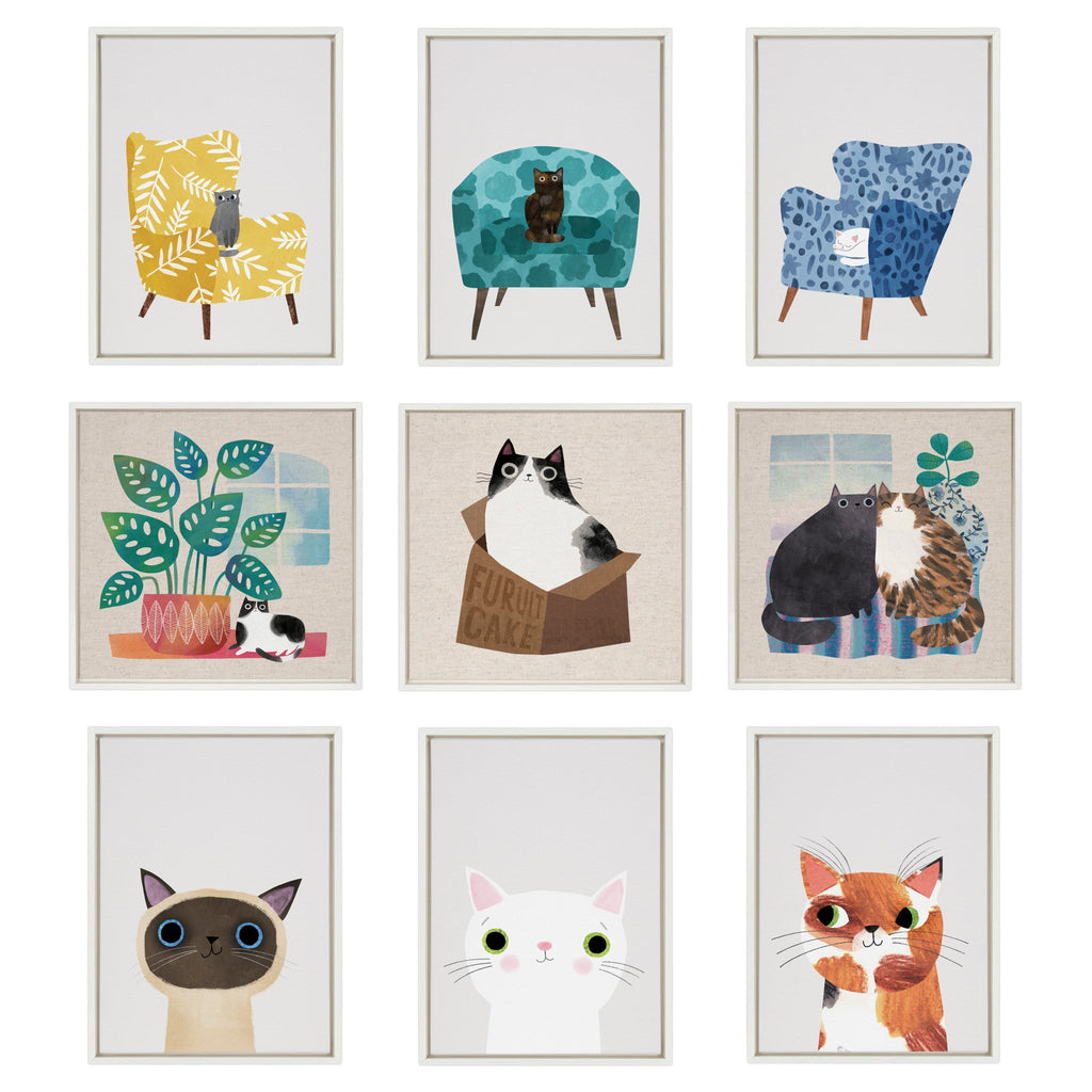 Sylvie 5 Mustard Chair Framed Canvas by Planet Cat