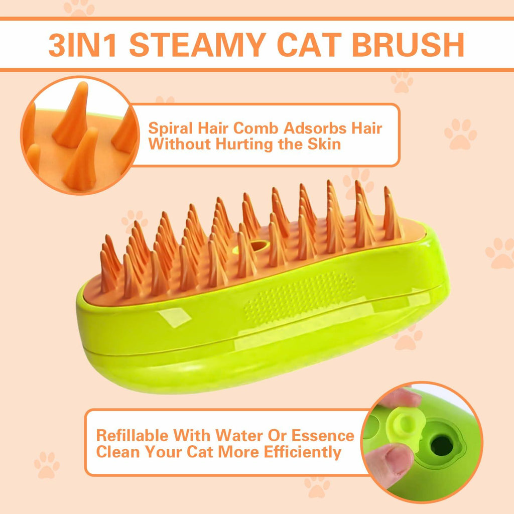 Steamy 3-in-1 Steam Pet Grooming Brush Self-Cleaning Hair Removal for Cats OPEN