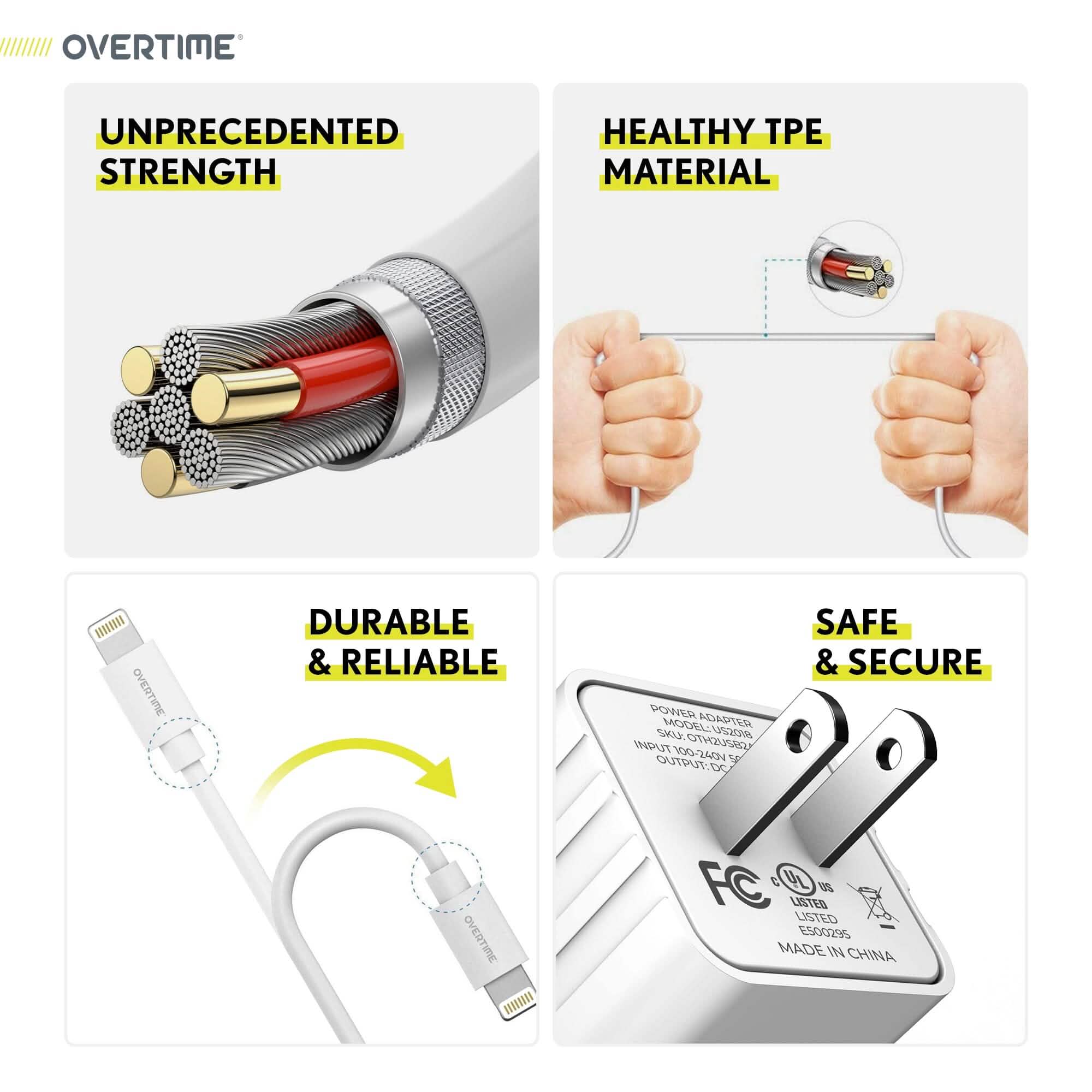 Overtime Home and Car Complete Charging Kit: Fast Wall & Car Chargers + Durable Lightning Cable