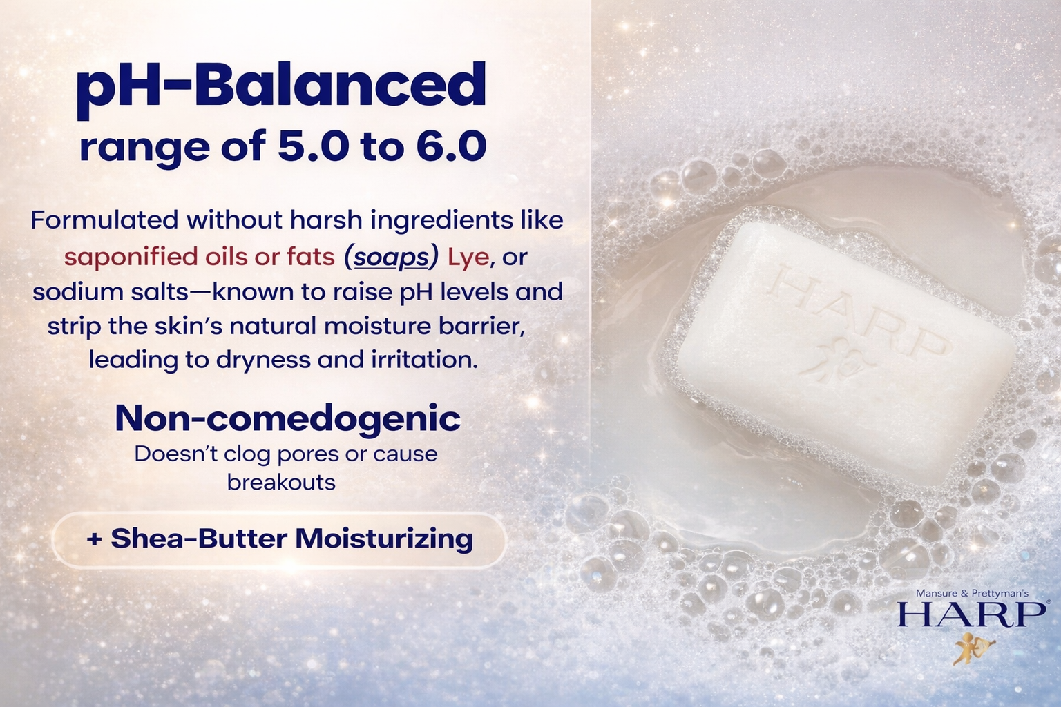 HARP® Exfoliating Body Wash Bar – pH Balanced Syndet Cleanser with Bamboo Powder, FRAGRANCE-FREE, Soap-Free & No Lye, Non-Comedogenic, Gentle Exfoliation for Smooth Skin, 5 oz