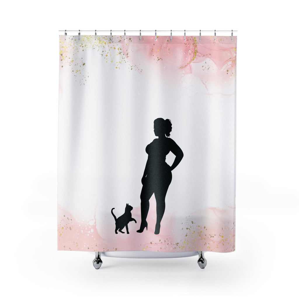 Pink & White Cat Lady Shower Curtains