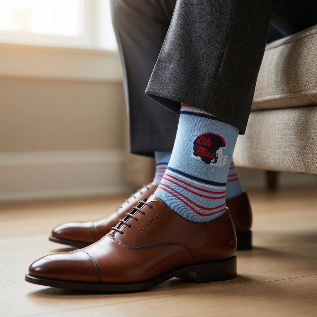 Powder Ole Miss Helmet Dress Socks