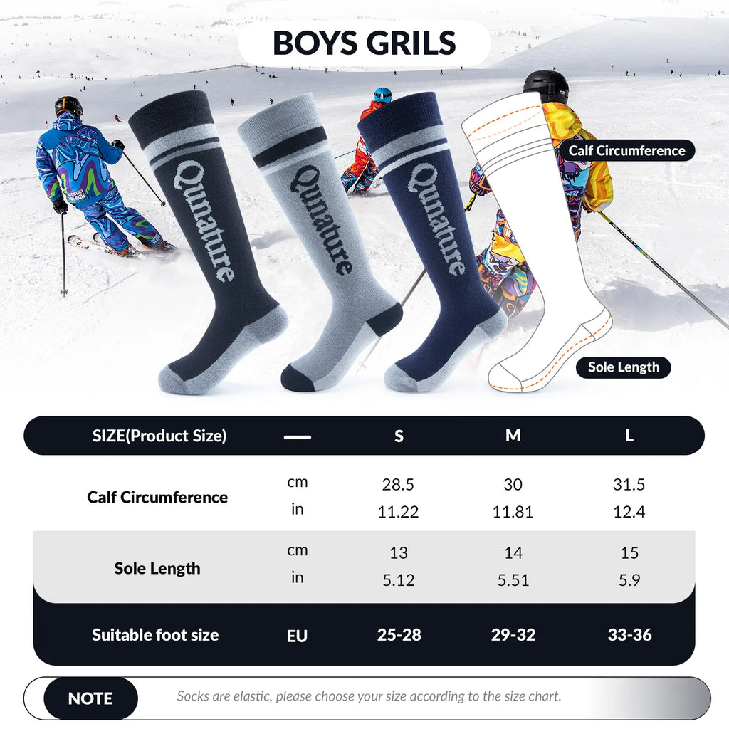 Kids Wool Blend Ski Socks, Cold Weather Knee-high Warm Socks for Winter