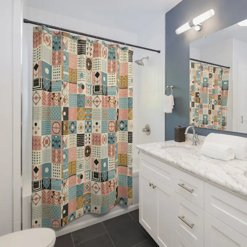 Geometric Pattern Shower Curtain - Pastel Design for Bathrooms - DipaliZ