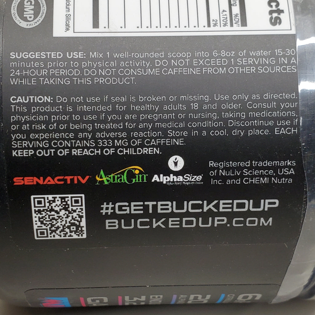 Bucked Up - Woke AF Nootropic Miami Pre-Workout 20 serv 8.7 oz BB 05/26