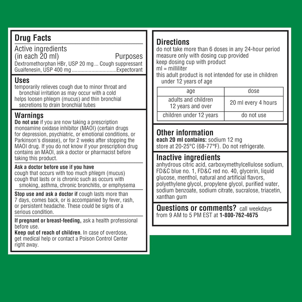 Robitussin Adult Cough + Chest Congestion DM, Maximum Strength, Rasberry Flavor