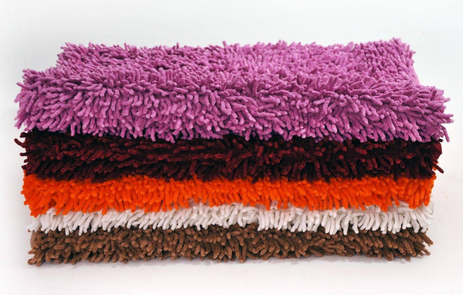 DaDa Bedding Coffee Brown Shaggy Soft Chenille Noodle Carpet Rug Bath Mat