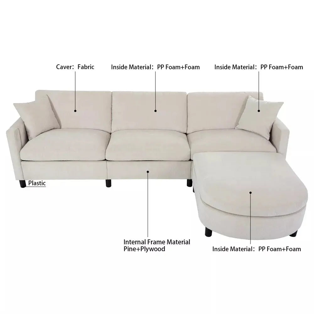 Modern Chenille L Shaped Sectional Couch