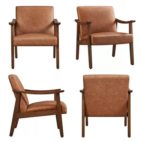 Nia Leather Mid Century Accent Armchair