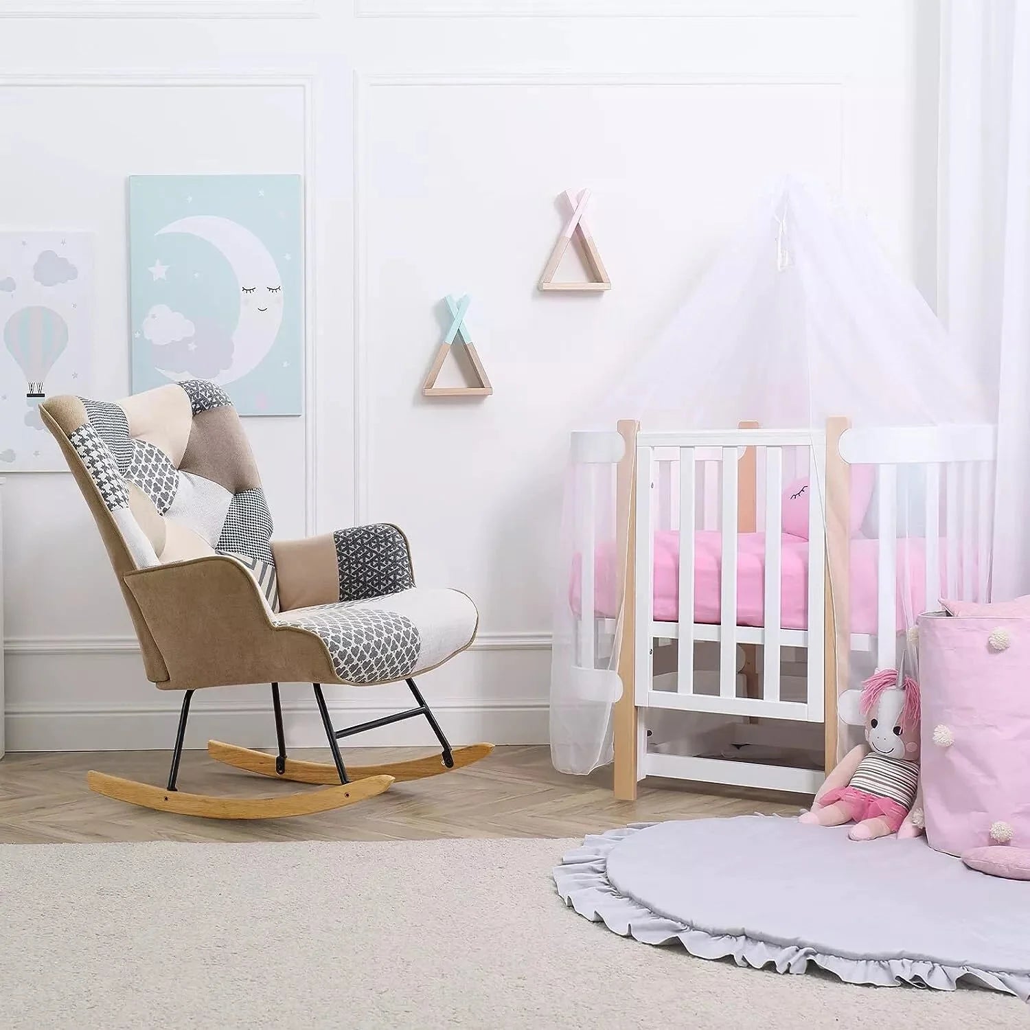 Nursery Modern Cushioned Rocking Armchair