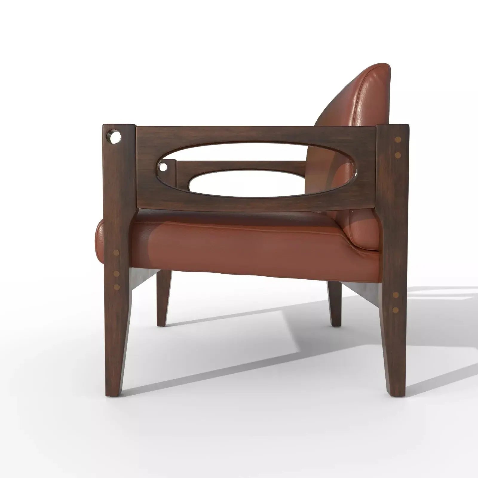 Brown Leather Mid Century Accent Armchair