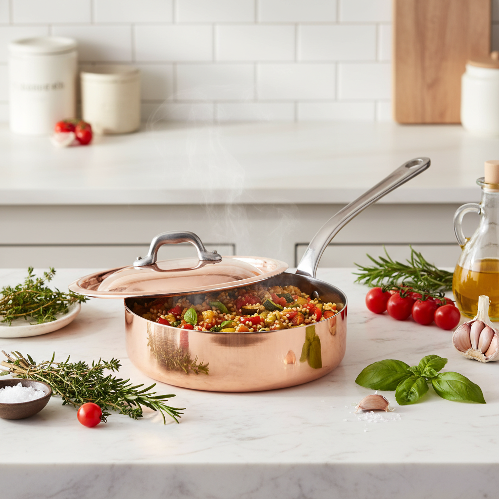 Mauviel 1830 M'Heritage M'150 S Copper Saute Pan With Curved Lid & Cast Stainless Steel Handle