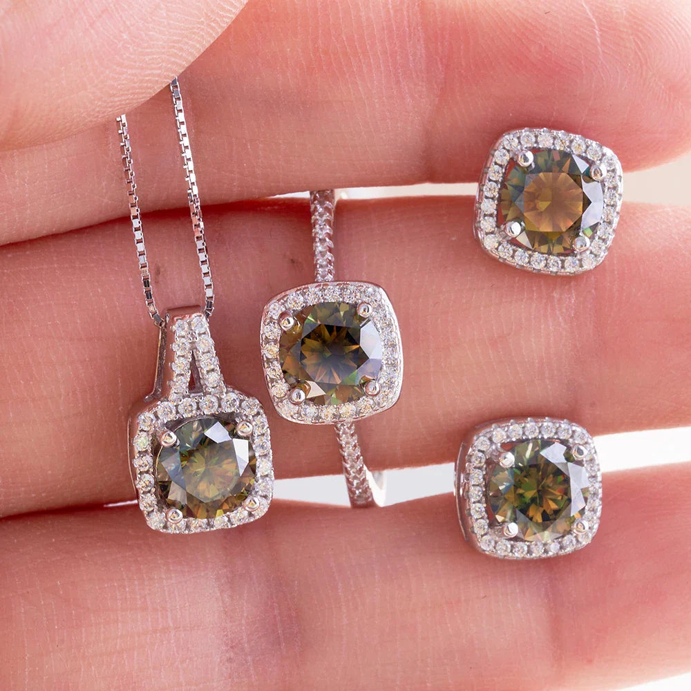 Sterling Silver 3-Piece Moissanite Jewelry Set 1ct Necklace Ring Earrings