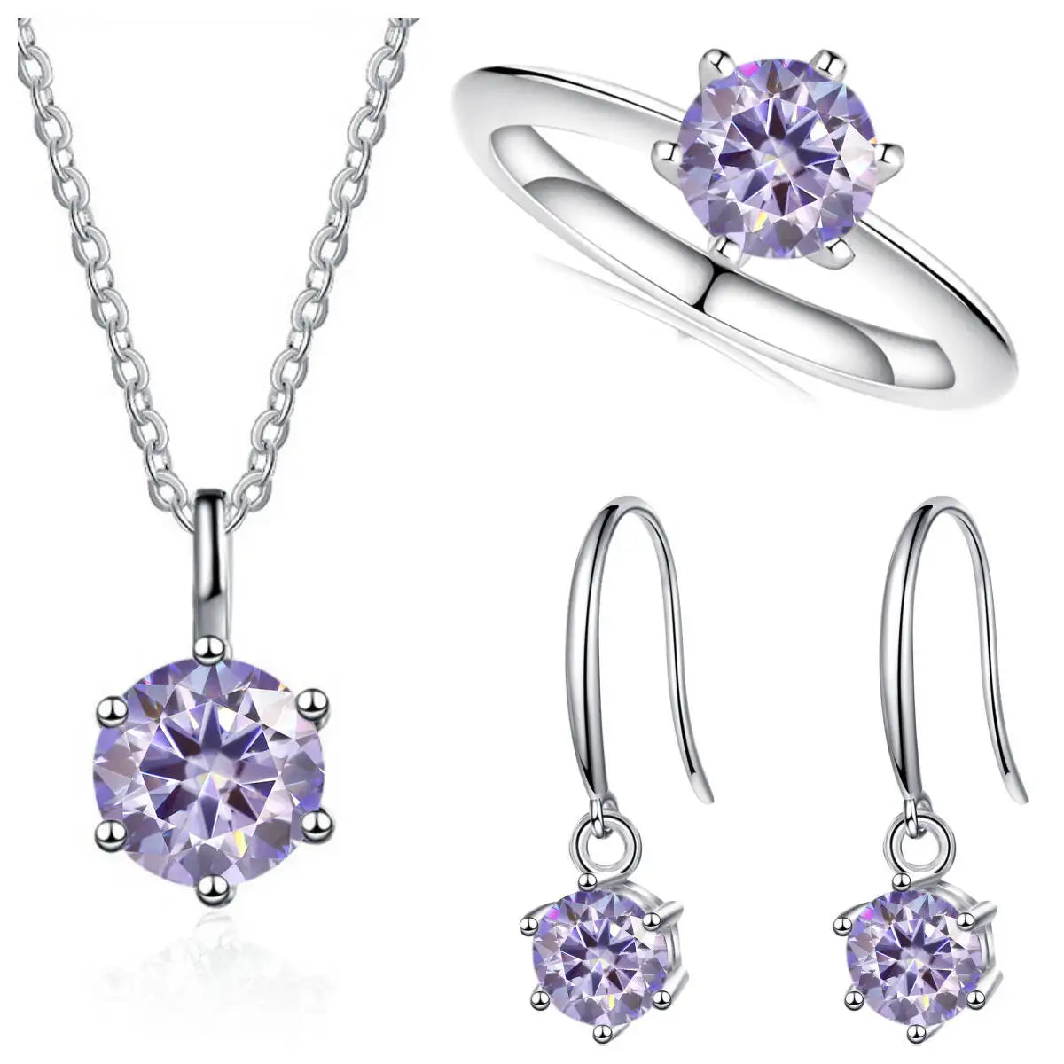 Sterling Silver 925 Moissanite Jewelry Set 2.5CT D Color Necklace Earrings