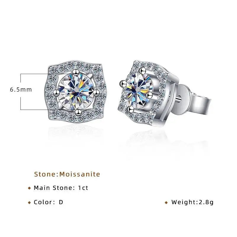 Sterling Silver Moissanite 1ct Stud Earrings Sterling 925 Lab-Created Diamond