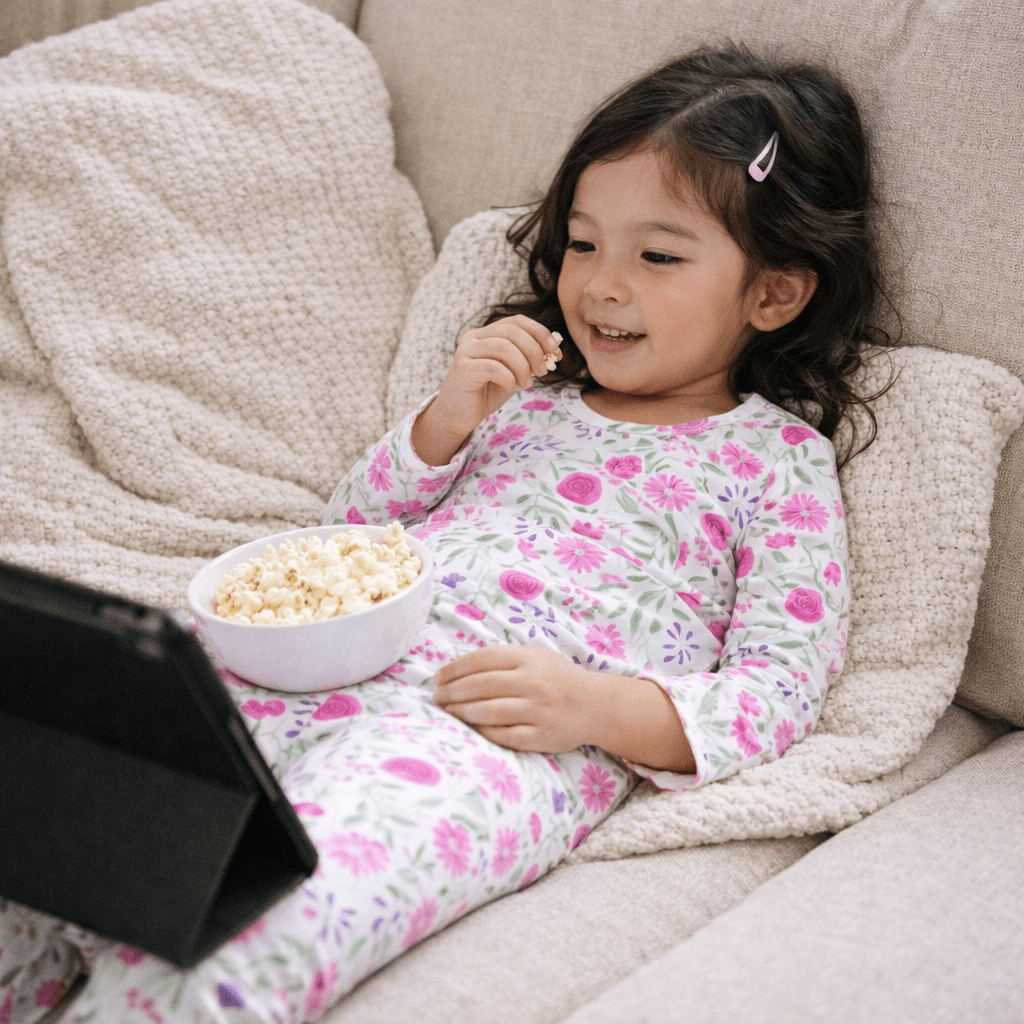 Sweet Purple Flowers Big Kid Pajama Set(Up to ages 12)