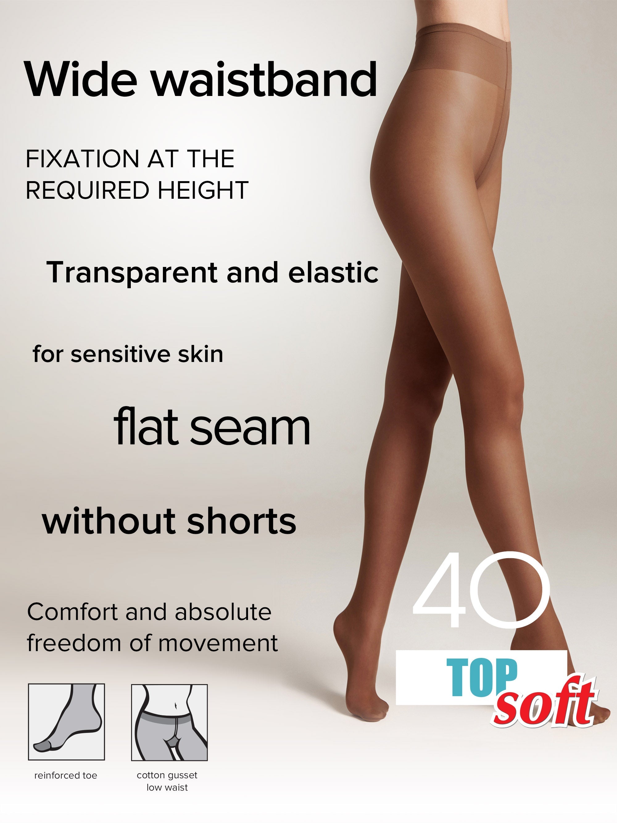 Tights Conte Top Soft 40 Den - Adjustable Fit for Sensitive Skin