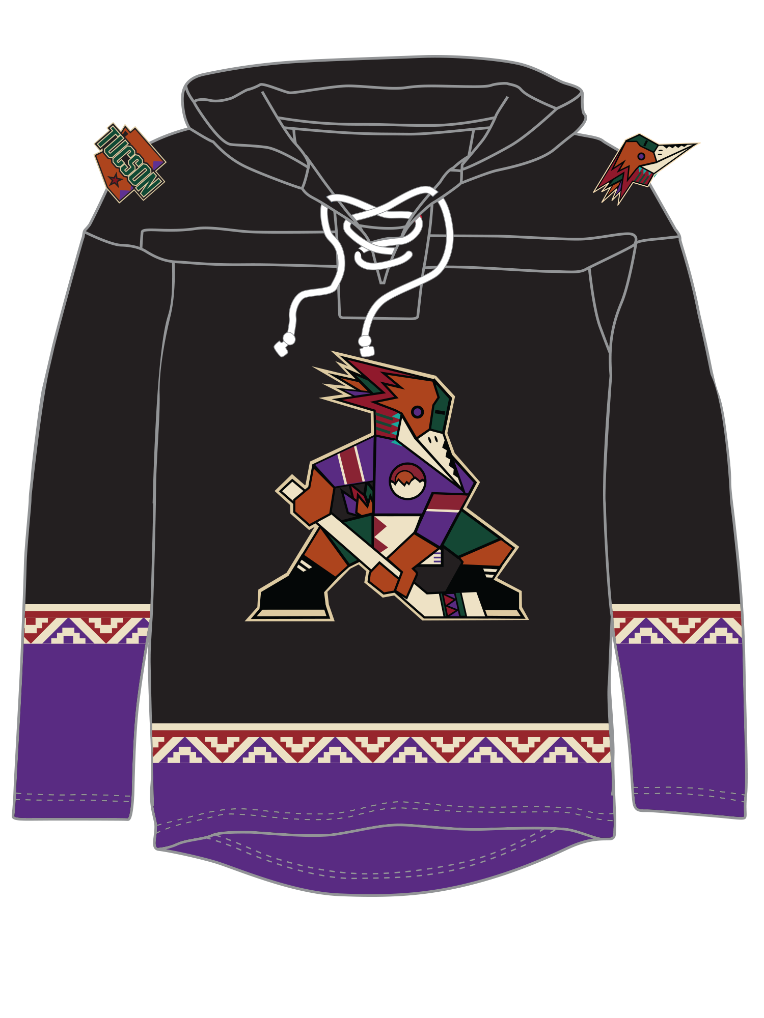 Tucson Roadrunners "Kachina" Alternate AHL Hockey Embroidered Lace Hoodie