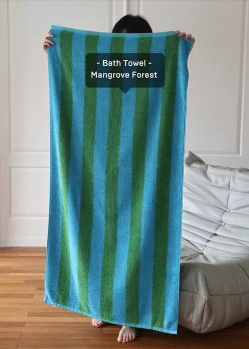 Ultra Soft Absorbent Retro Stripe Bath Towel - 100% Organic Premium