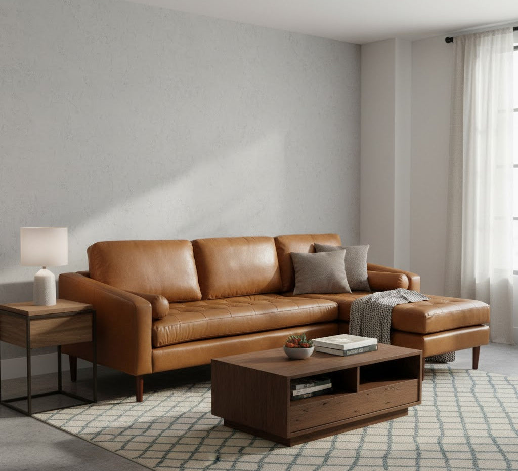 Frederick Modern Contemporary Leather Sofa with Chaise