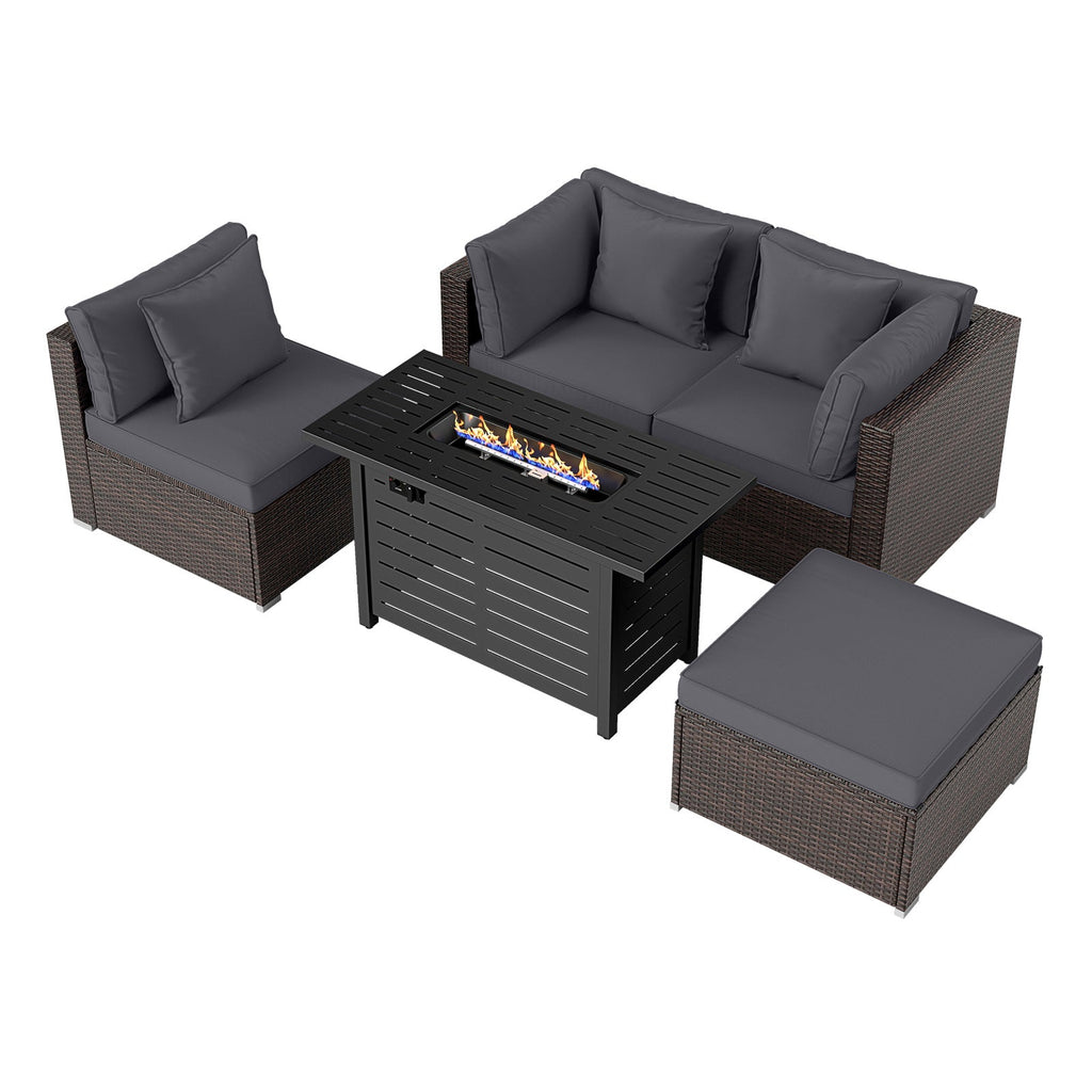 Heavy-duty Frame Rattan Sofa Set with 60000 BTU Firepit Table