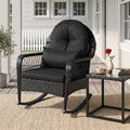 Outdoor Wicker Rocking Chair with Cushions and Anti-Tip Stoppers