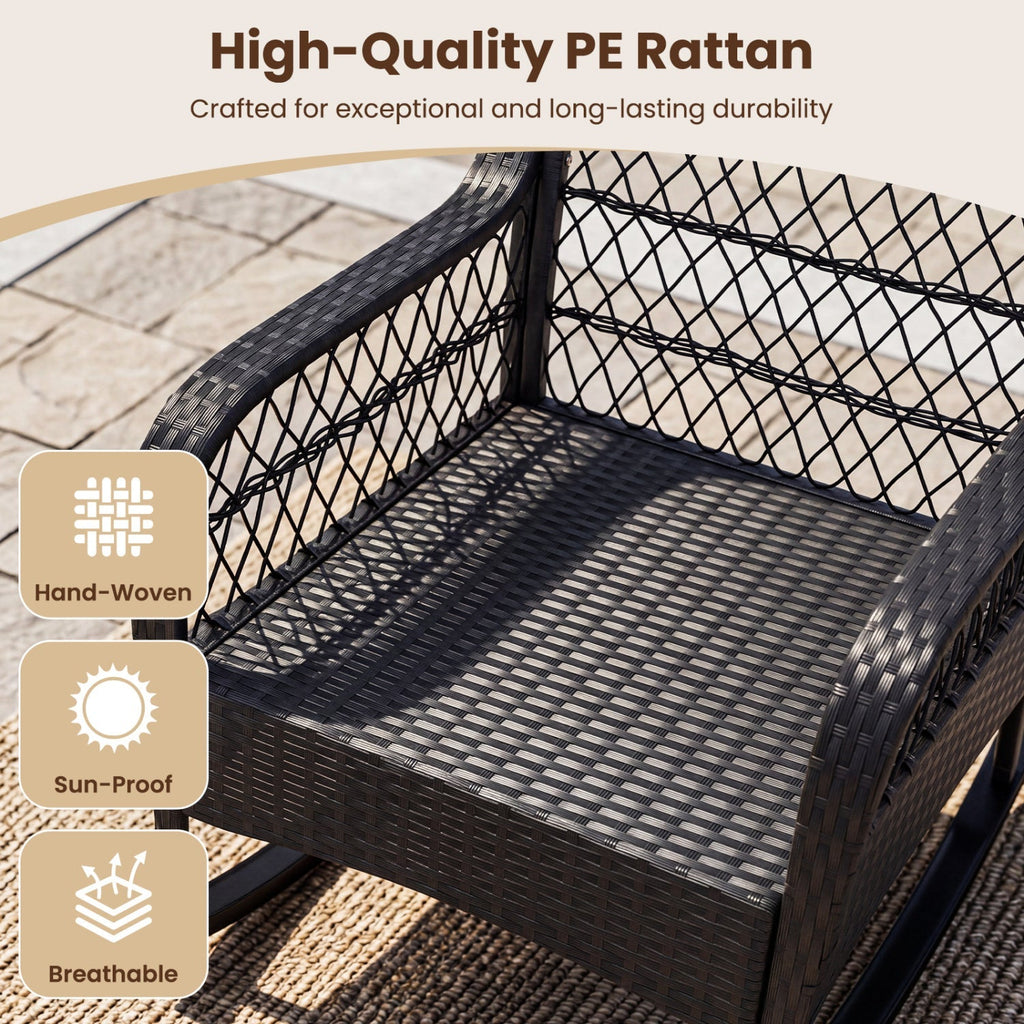 Outdoor Wicker Rocking Chair with Cushions and Anti-Tip Stoppers