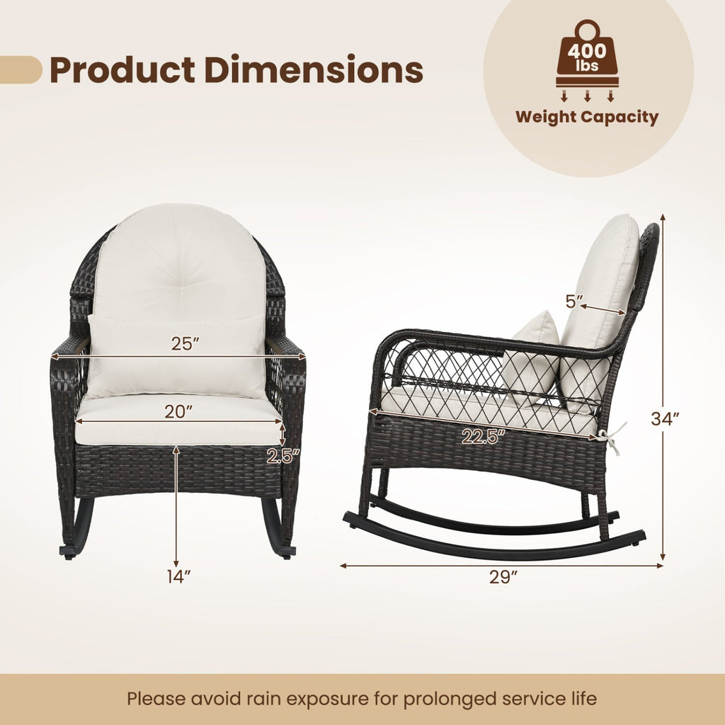 Outdoor Wicker Rocking Chair with Cushions - 400 LBS Capacity