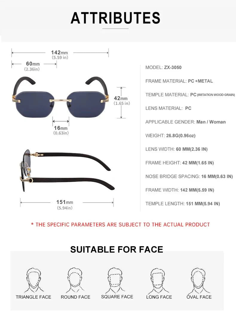 Vintage Square Rimless Sunglasses – Frameless UV protection Eyewear