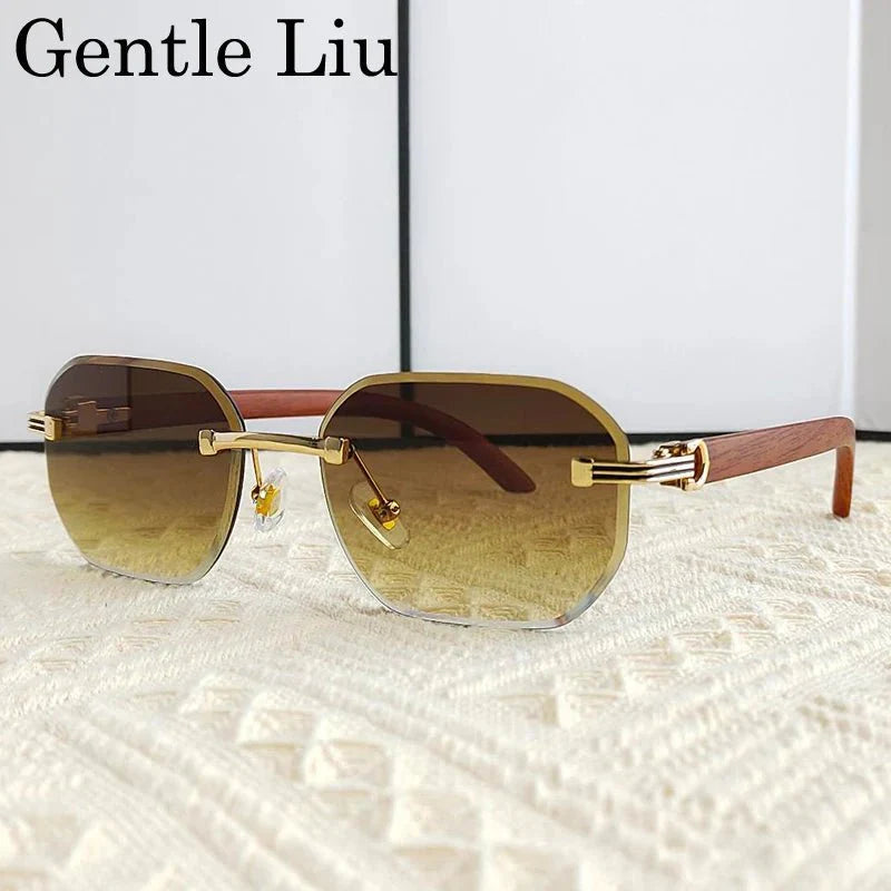 Vintage Square Rimless Sunglasses – Frameless UV protection Eyewear