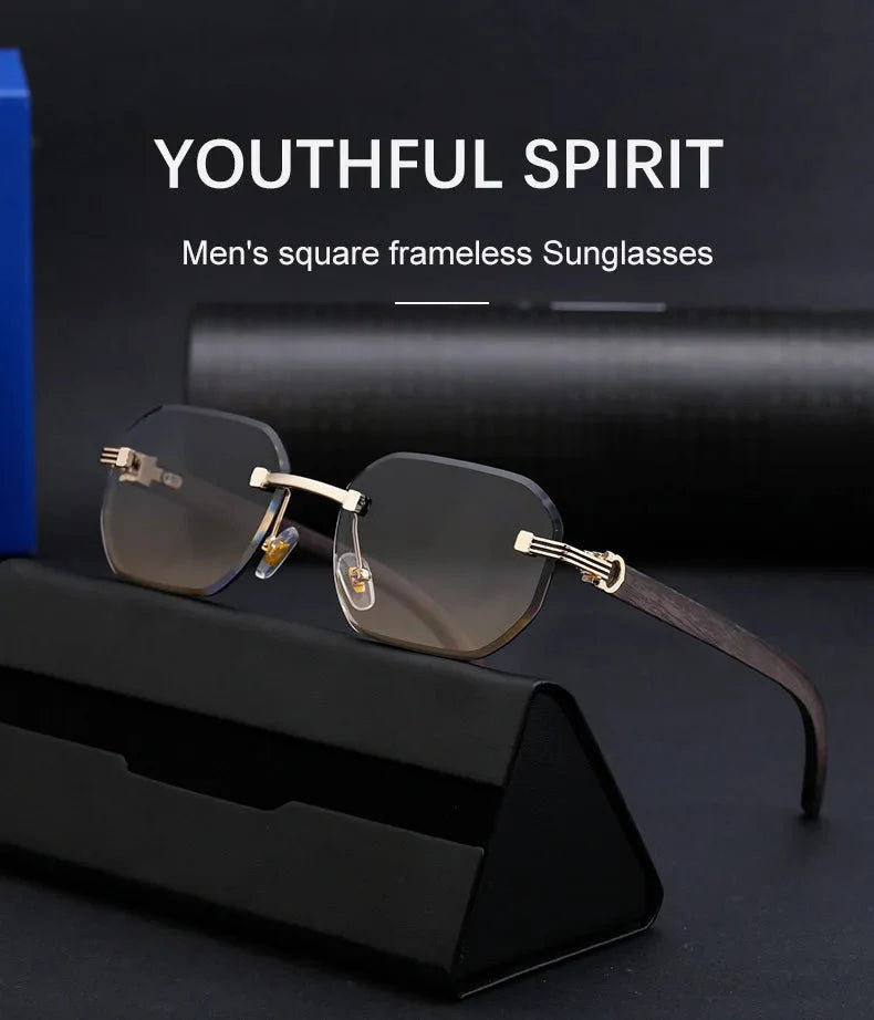 Vintage Square Rimless Sunglasses – Frameless UV protection Eyewear