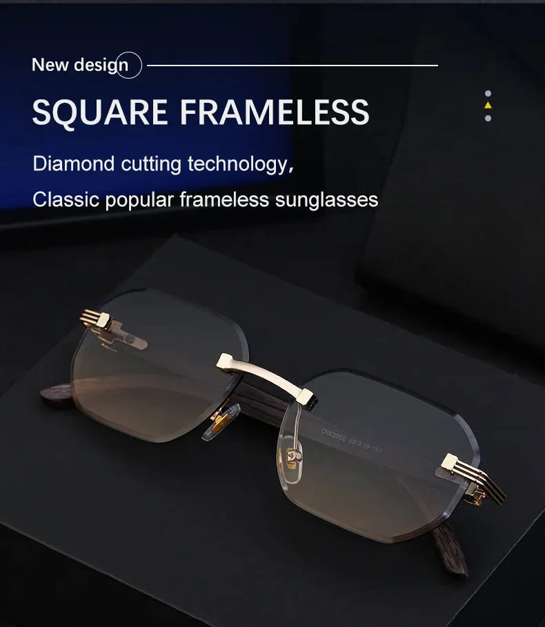 Vintage Square Rimless Sunglasses – Frameless UV protection Eyewear